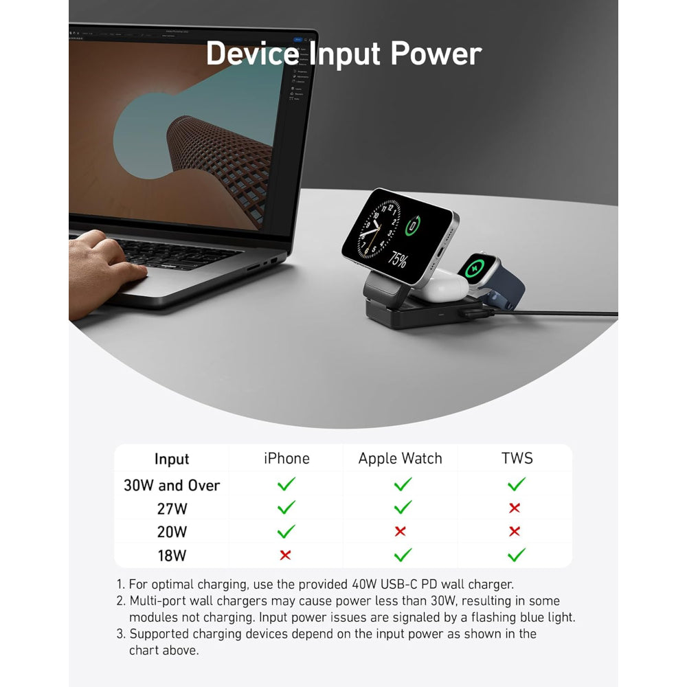 Anker MagGo Wireless Charging Station (Foldable 3-in-1) B2557 | 15W Qi2 Magnetic Wireless Charger for iPhone, Apple Watch & AirPods