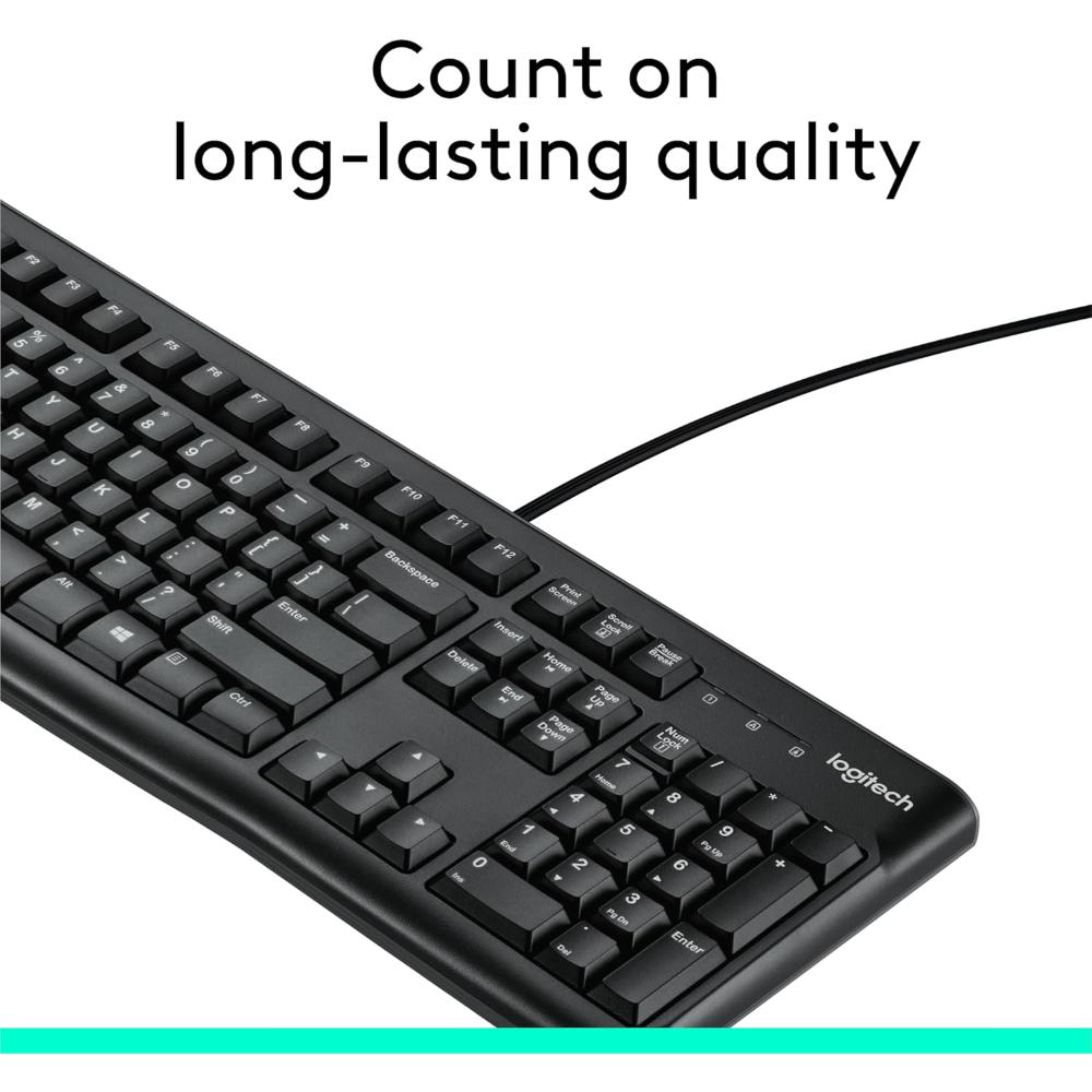 Logitech K120 USB Wired Keyboard | Full-Size Keyboard with Numeric Keypad | Spill-Resistant | Plug-and-Play USB | Black
