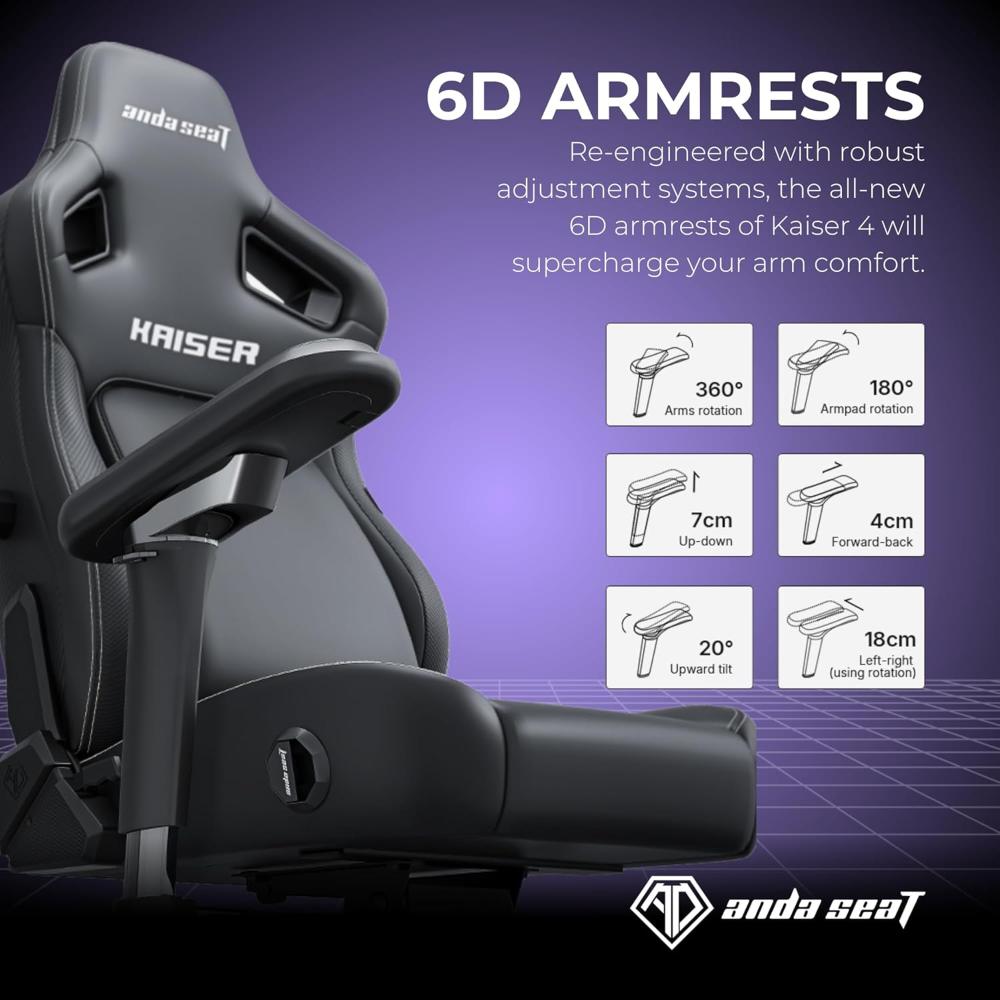 AndaSeat Kaiser 4 V2 Gaming Chair | 6D Armrests | Pop-Out 4-Way Lumbar Support | Magnetic Head Pillow | Premium Ergonomic Gaming & Office Chair