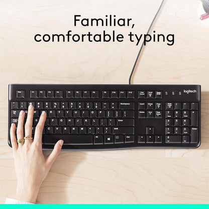 Logitech K120 USB Wired Keyboard | Full-Size Keyboard with Numeric Keypad | Spill-Resistant | Plug-and-Play USB | Black