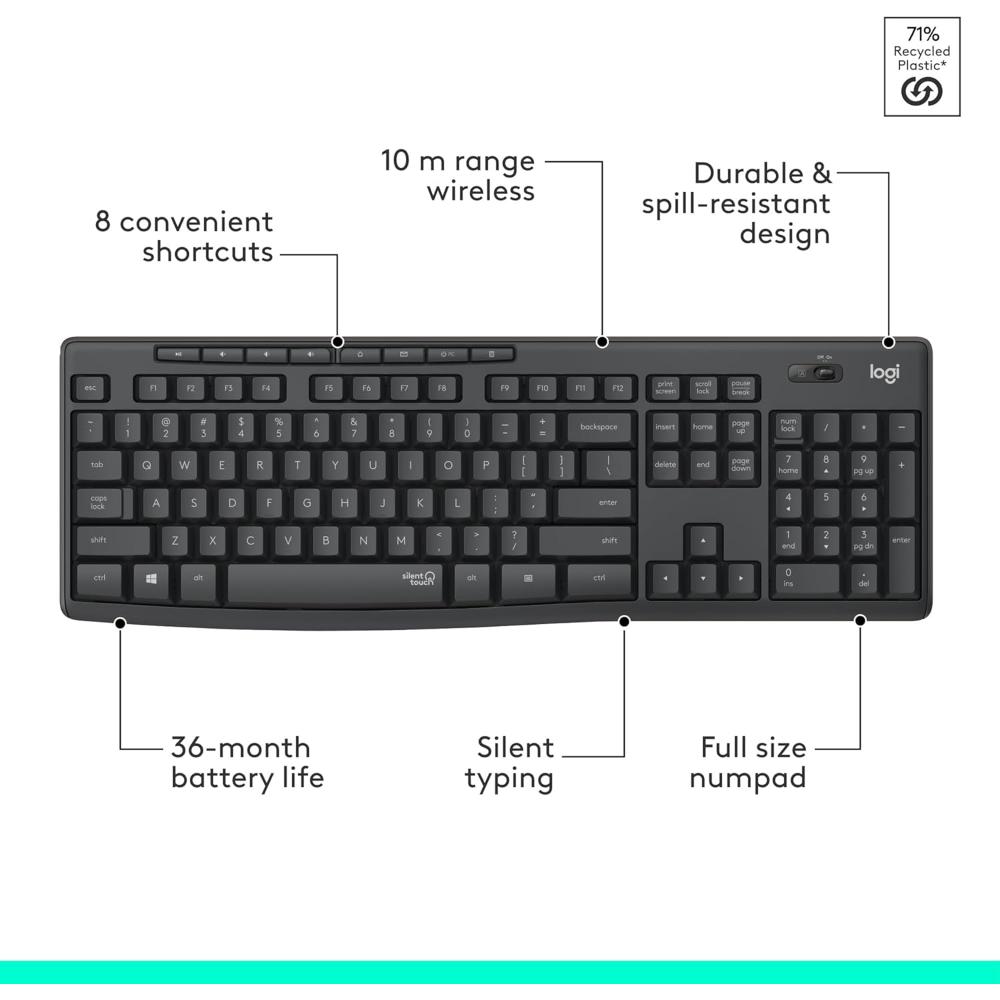 Logitech MK295 Silent Wireless Keyboard & Mouse Combo | SilentTouch Technology | Full-Size Keyboard | Quiet Wireless Productivity
