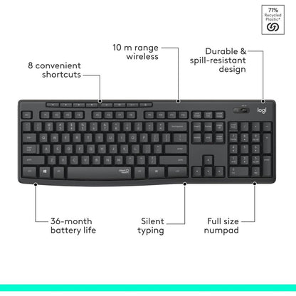 Logitech MK295 Silent Wireless Keyboard & Mouse Combo | SilentTouch Technology | Full-Size Keyboard | Quiet Wireless Productivity