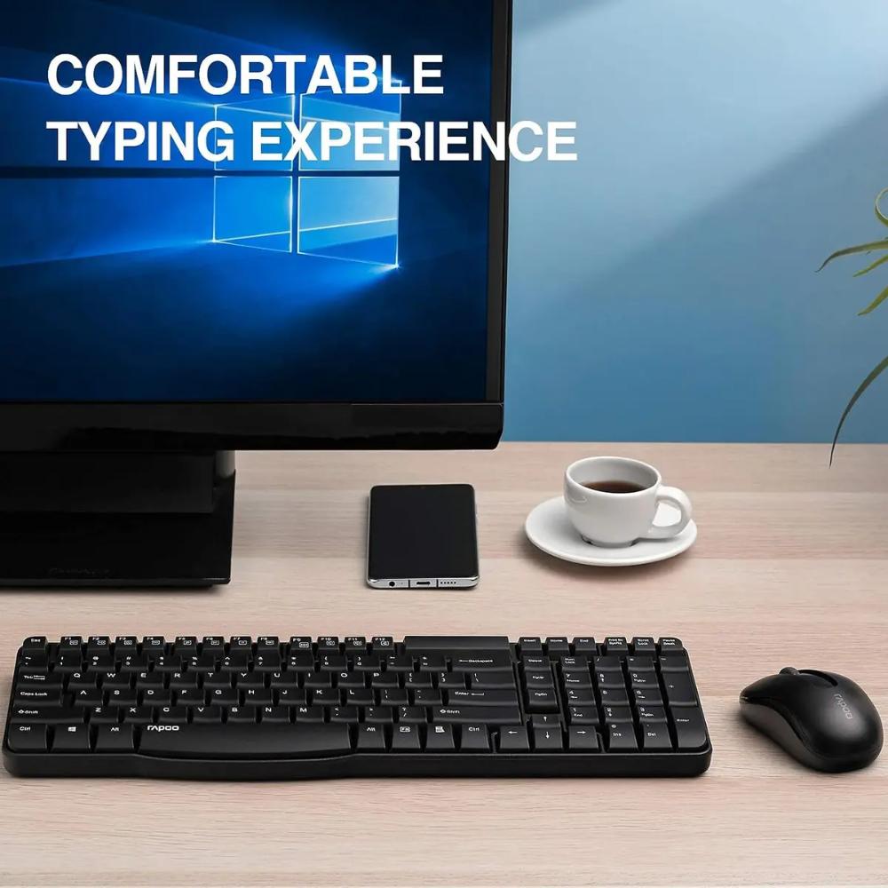 Rapoo X1800S Wireless Keyboard and Mouse Combo | 2.4GHz Wireless | 1000 DPI Optical Mouse | Up to 12 Months Battery Life | Black
