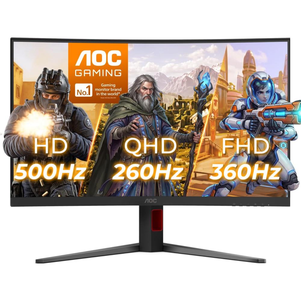 AOC CQ32G4Z 32-Inch Triple-Mode Curved Gaming Monitor | 2K QHD 260Hz / FHD 360Hz / HD 500Hz | VA Panel | 0.3ms MPRT | HDR400 | AMD FreeSync Premium | VESA Mount Compatible