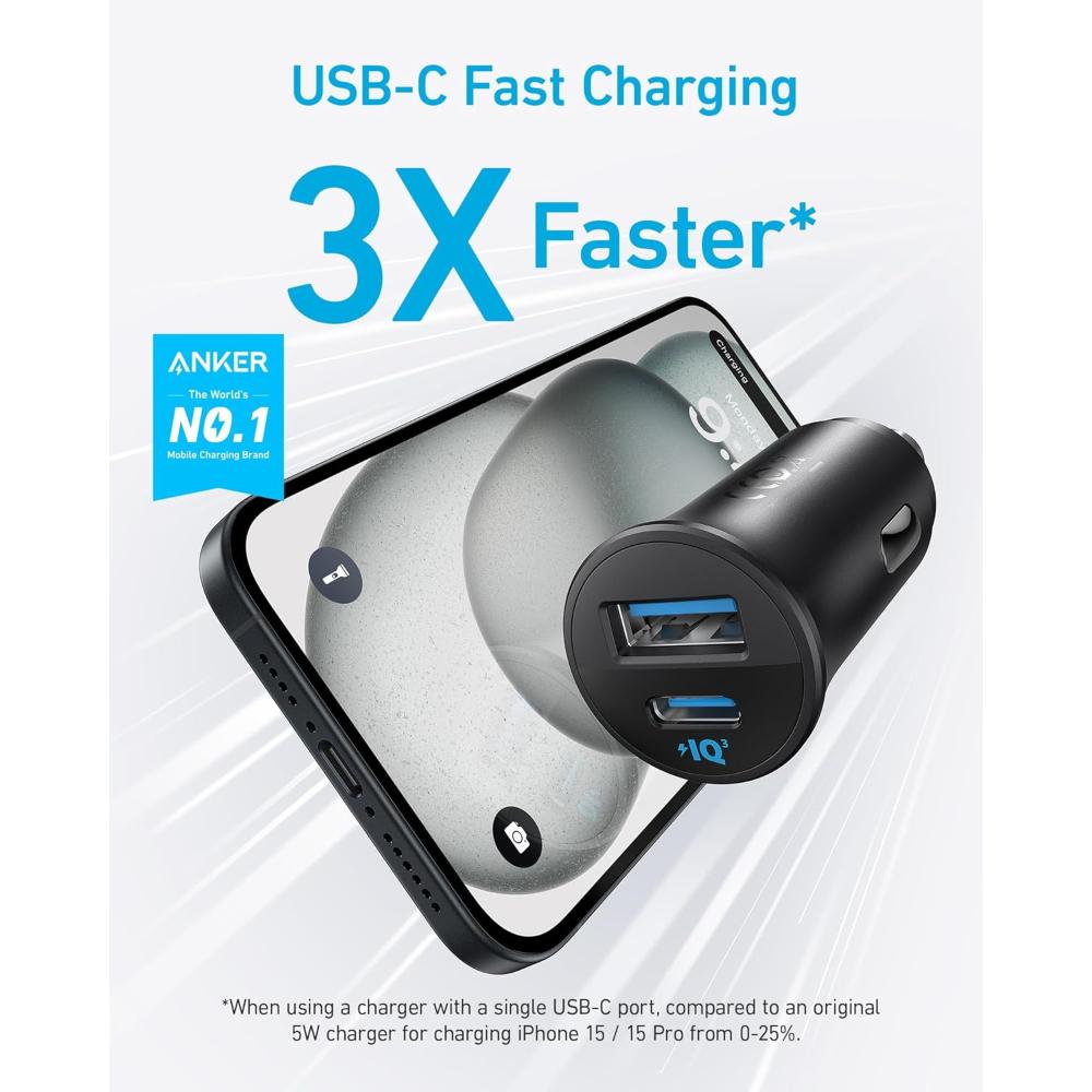 Anker USB-C Car Charger 30W 2-Port with PowerIQ 3.0 | A2741