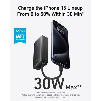 Anker Nano Power Bank A1259 | 10000mAh 30W Fast Charging Power Bank with Built-In USB-C Cable