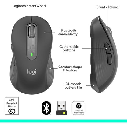 Logitech Signature M650 Wireless Mouse | SmartWheel Scrolling | SilentTouch | Bluetooth & Logi Bolt | Up to 24-Month Battery Life