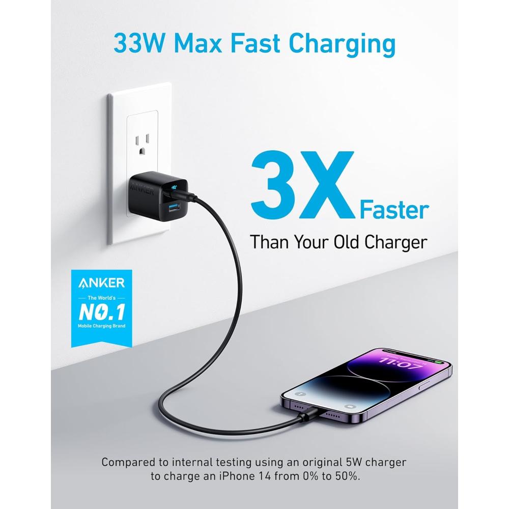 Anker 323 Charger A2331 | 33W USB-C + USB-A Fast Wall Charger | Dual Port Compact Charger