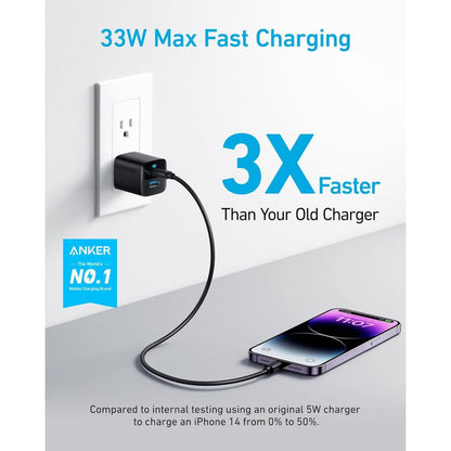 Anker 323 Charger A2331 | 33W USB-C + USB-A Fast Wall Charger | Dual Port Compact Charger
