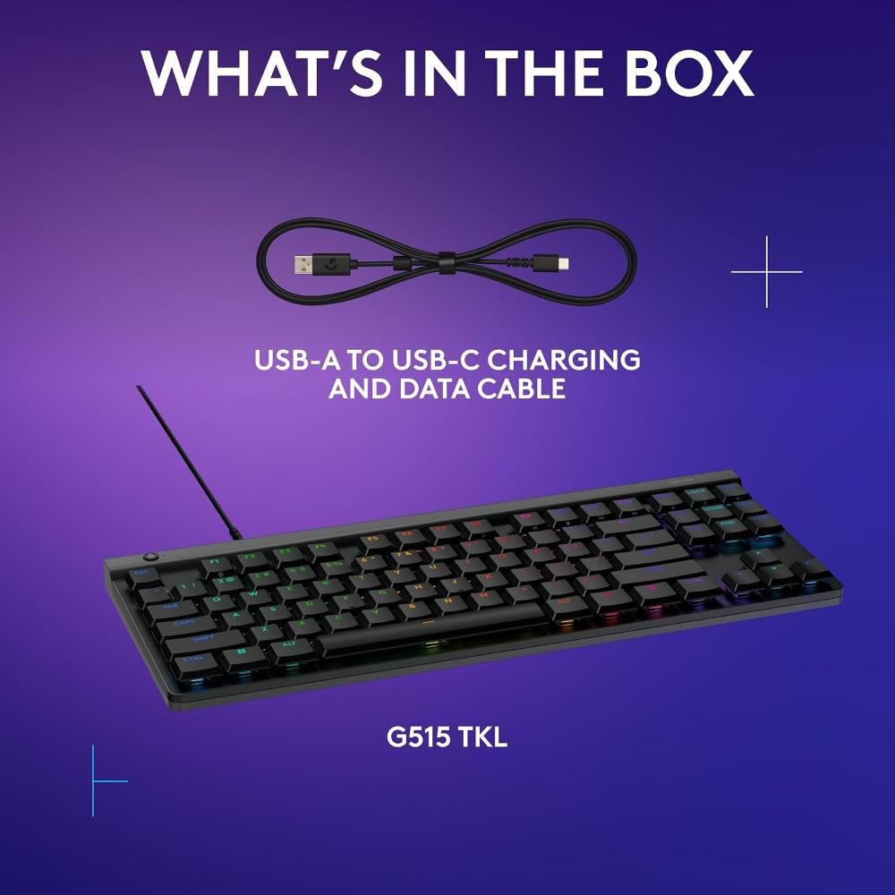 Logitech G515 TKL Wired Low Profile Gaming Keyboard | GL Mechanical Switches | TKL 87 Keys | RGB | 1.3mm Actuation | PBT Keycaps | 1.8m USB Cable