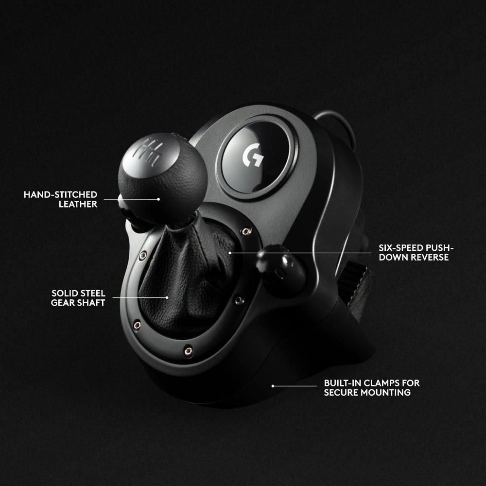 Logitech G Driving Force Shifter for G29, G920 & G923 | 6-Speed H-Pattern Manual Gear Shifter | Push-Down Reverse | Steel Gear Shaft | Leather Knob & Boot | Racing Simulator Shifter