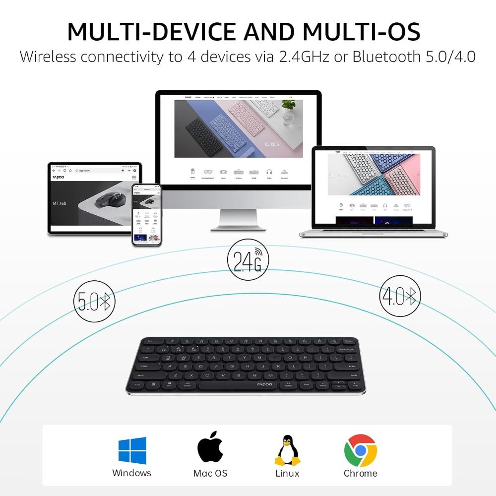 Rapoo E9050L | Ultra-Slim Multi-Mode Wireless Keyboard – Dark Grey