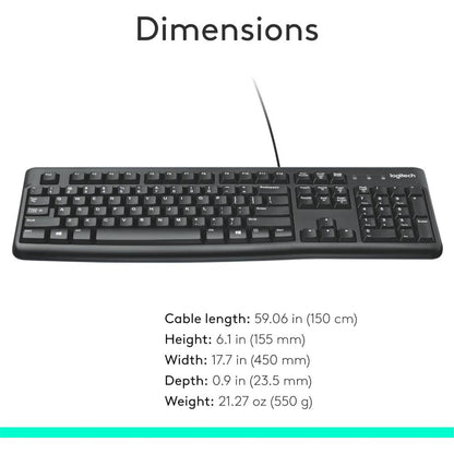 Logitech K120 USB Wired Keyboard | Full-Size Keyboard with Numeric Keypad | Spill-Resistant | Plug-and-Play USB | Black
