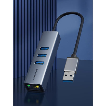 CABLETIME CB55G USB 3.0 3-Port Hub with Gigabit Ethernet Adapter | 5Gbps Data Transfer | RJ45 1000Mbps | For Laptops, PCs & Nintendo Switch