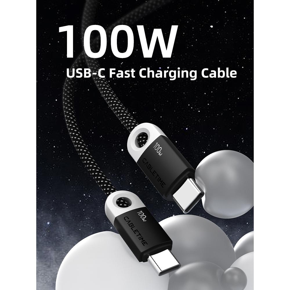 CABLETIME CUP1 USB-C to USB-C Fast Charge Cable | 100W Power Delivery | Braided Jacket & Smart Chip