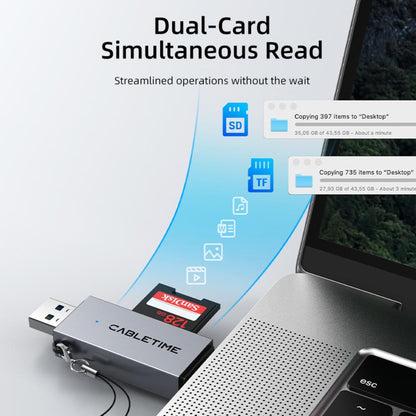 CABLETIME CD40G USB-C & USB-A SD/TF Card Reader | Dual Interface | 104MB/s High-Speed Data Transfer | Aluminum Alloy Shell