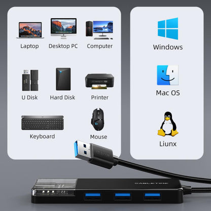 CABLETIME CB01B | 4-Port USB-A 3.0 Hub (5Gbps, 5V Power Supply, Transparent Design)