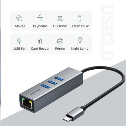 CABLETIME CB54G | USB-C 3-Port Hub with Gigabit LAN | 3× USB-A 3.0 5Gbps | 1000Mbps Ethernet | Aluminum Shell | Plug & Play