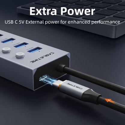 CABLETIME CB47G 7-Port Powered USB 3.0 Hub | 5Gbps High-Speed Data Hub | Individual Switches & LED Indicators | Long Cable | For Laptops & PCs