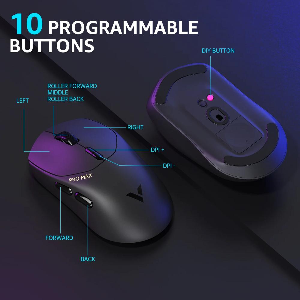 Rapoo VT1 Pro Max Wireless Gaming Mouse | 45,000 DPI | 8K Wired / 4K Wireless | 750 IPS | 50G Acceleration | 59g Ultralight | 60M Omron Switches