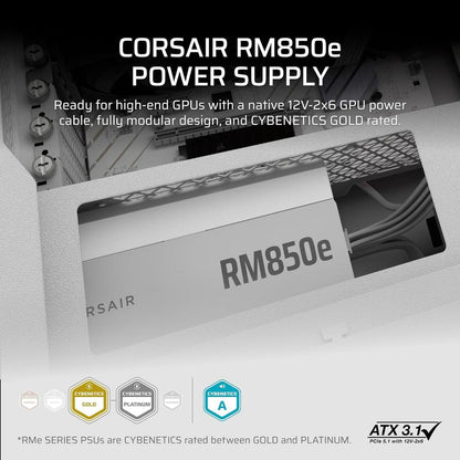 CORSAIR RM850e White | 850W Fully Modular ATX 3.1 Power Supply (80 PLUS Gold, PCIe 5.1, Low-Noise)