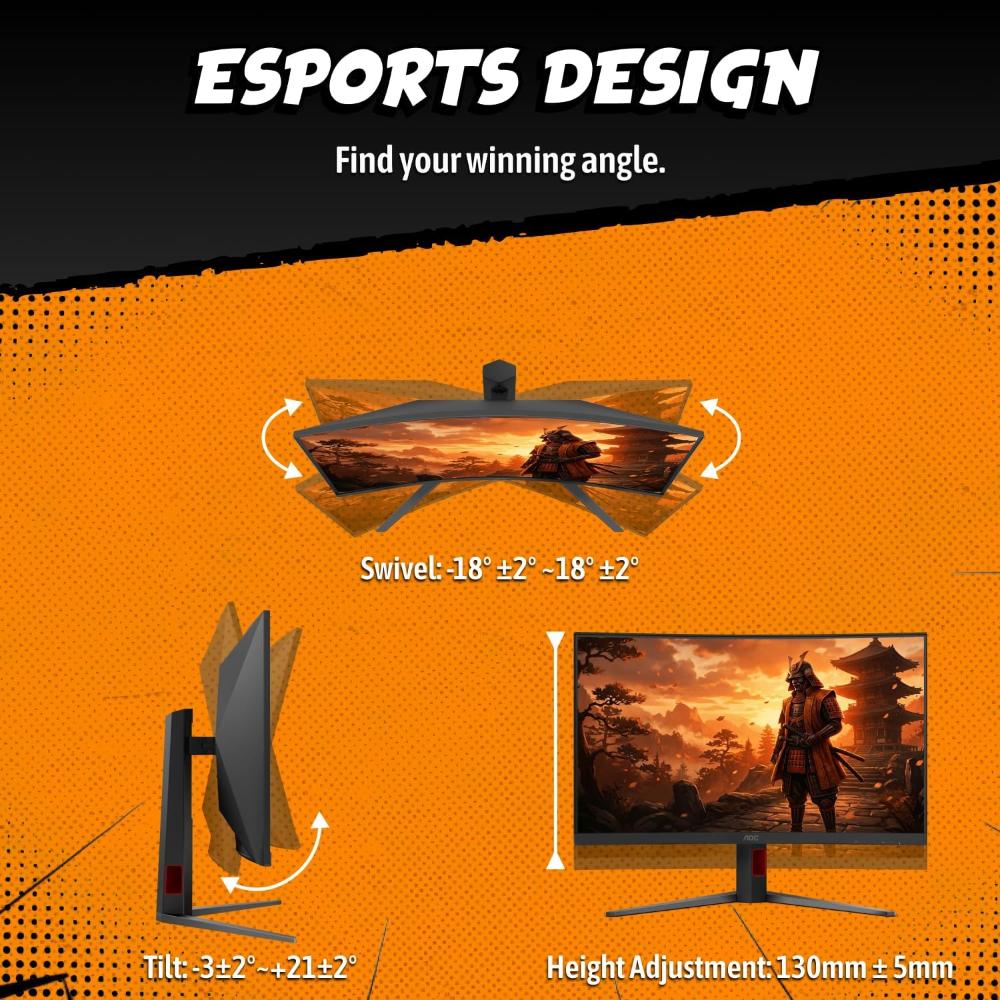AOC CQ32G4Z 32-Inch Triple-Mode Curved Gaming Monitor | 2K QHD 260Hz / FHD 360Hz / HD 500Hz | VA Panel | 0.3ms MPRT | HDR400 | AMD FreeSync Premium | VESA Mount Compatible