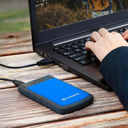 Transcend StoreJet 25H3 | Rugged Portable External Hard Drive | USB 3.1 Gen 1, Anti-Shock, One-Touch Backup (1TB / 2TB / 4TB)