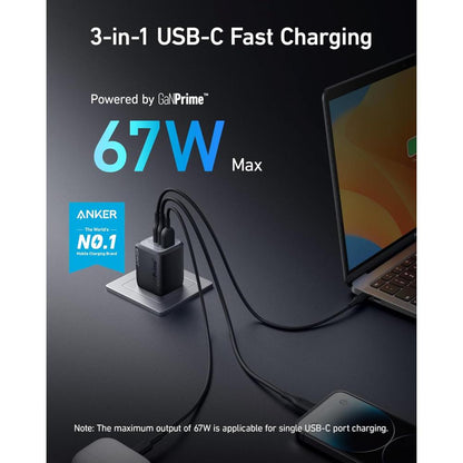 Anker Prime 67W GaN Wall Charger (3 Ports) A2669 | Compact Multi-Port Fast Charger