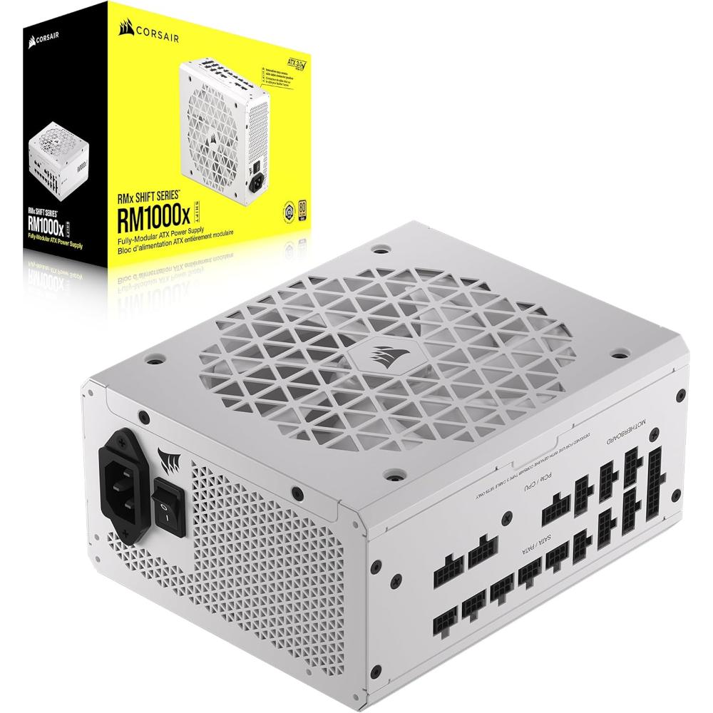 CORSAIR RM1000x SHIFT White | 1000W Fully Modular Power Supply (ATX 3.1, 80 PLUS Gold, PCIe 5.1, Side Interface)