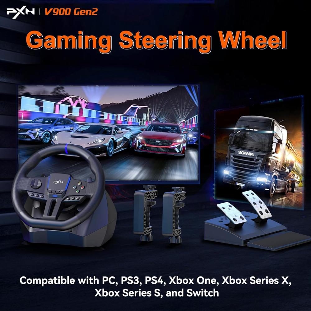 PXN V900 Gen2 | Universal USB Car Sim Racing Wheel with Pedals – 270°/900° Rotation