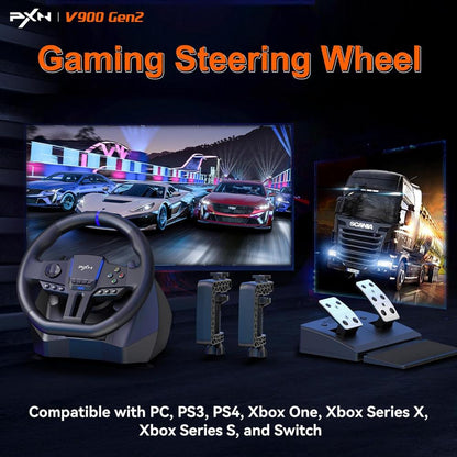 PXN V900 Gen2 | Universal USB Car Sim Racing Wheel with Pedals – 270°/900° Rotation