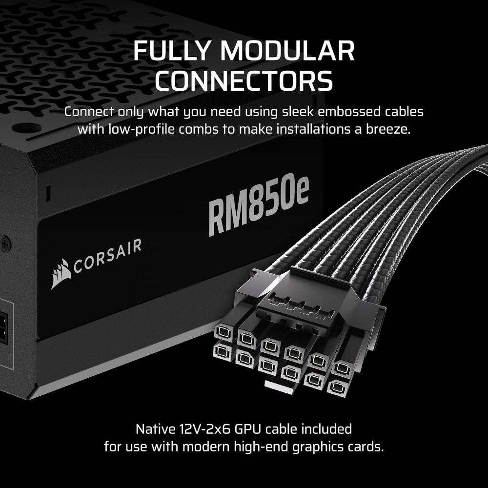 CORSAIR RM850e | 850W Fully Modular ATX 3.1 Power Supply (80 PLUS Gold, PCIe 5.1, Low-Noise)
