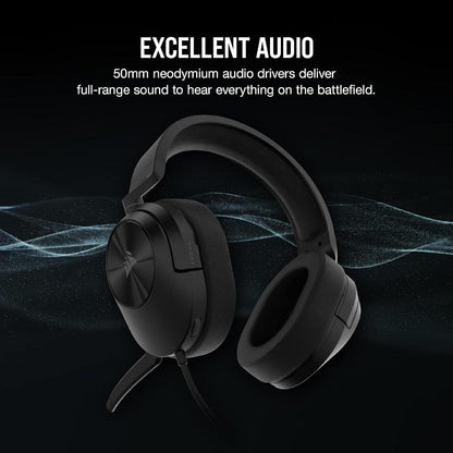 CORSAIR HS55 STEREO Wired Gaming Headset – Carbon | 50mm Drivers, Lightweight, 3.5mm Universal Compatibility