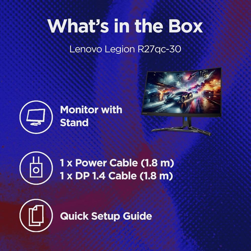 Lenovo Legion R27qc-30 27" QHD Curved Gaming Monitor | VA | 180Hz | 0.5ms MPRT | FreeSync | HDR | 1500R | 90% DCI-P3