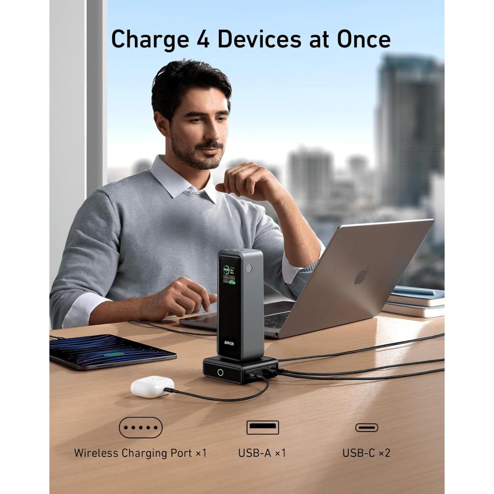 Anker A1902 100W Charging Base for Anker Prime Power Bank | 4-Port GaN Desktop Charger