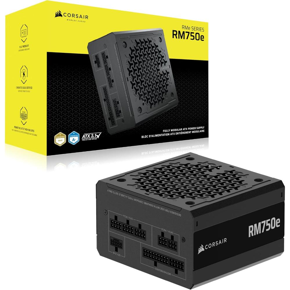 CORSAIR RM750e | 750W Fully Modular ATX 3.1 Power Supply (80 PLUS Gold, PCIe 5.1, Low-Noise)