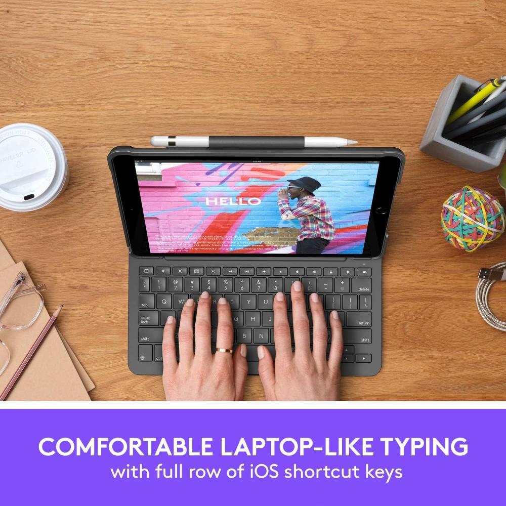 Logitech Slim Folio Keyboard & Case for iPad 10.2-inch | 7th, 8th & 9th Gen | Bluetooth Keyboard | 3-Year Battery Life | 3 Viewing Modes | English Layout