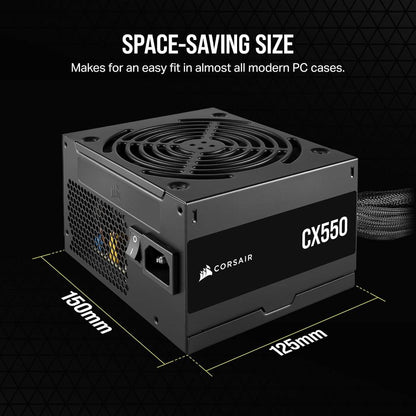 CORSAIR CX550 | 550W 80 PLUS Bronze ATX Power Supply (Non-Modular, Low-Noise, Compact Design)