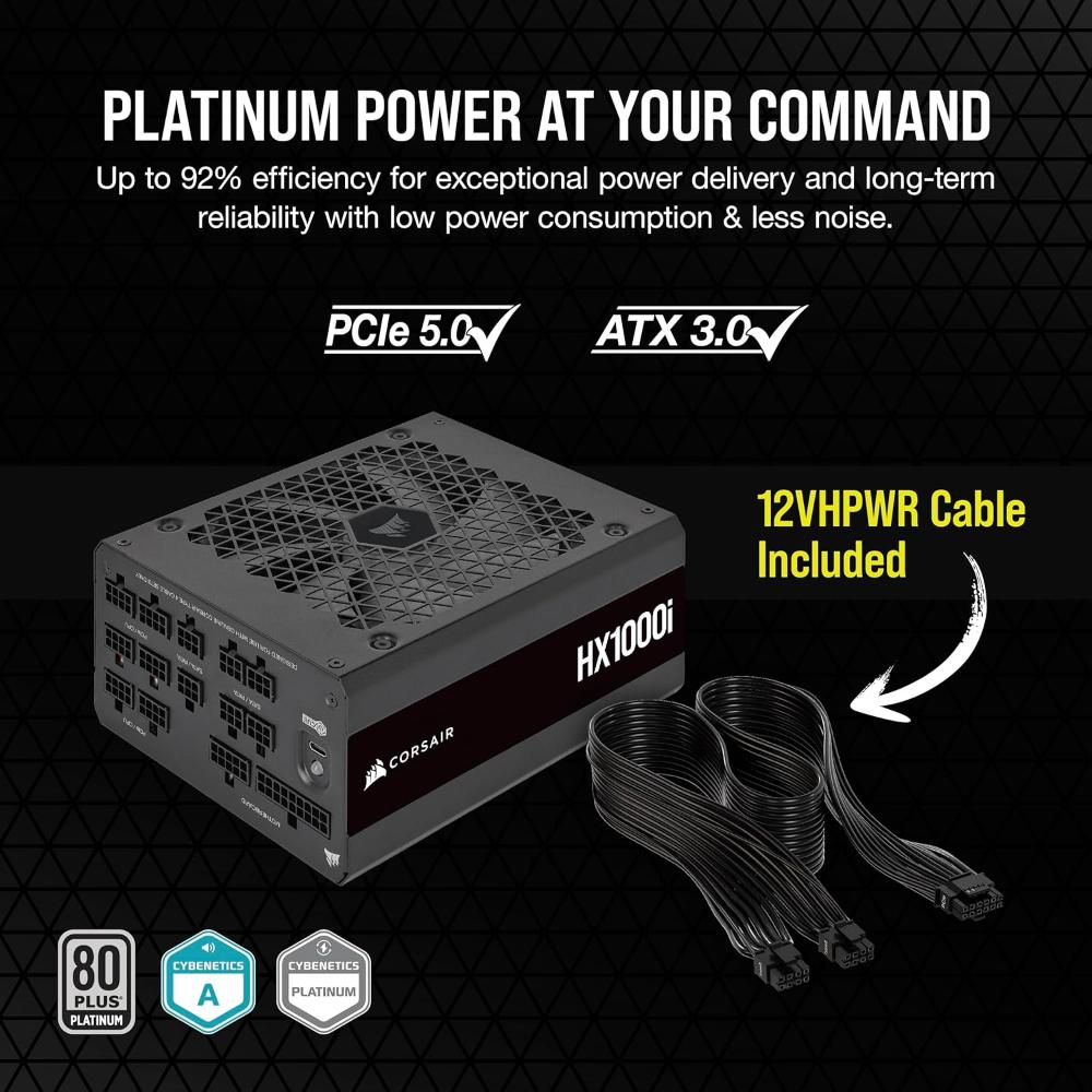 CORSAIR HX1000i | 1000W Fully Modular 80 PLUS Platinum ATX 3.1 Digital Power Supply (UK)