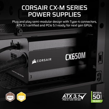 CORSAIR CX-M Series CX650M | 650W ATX 3.1 Semi-Modular Power Supply