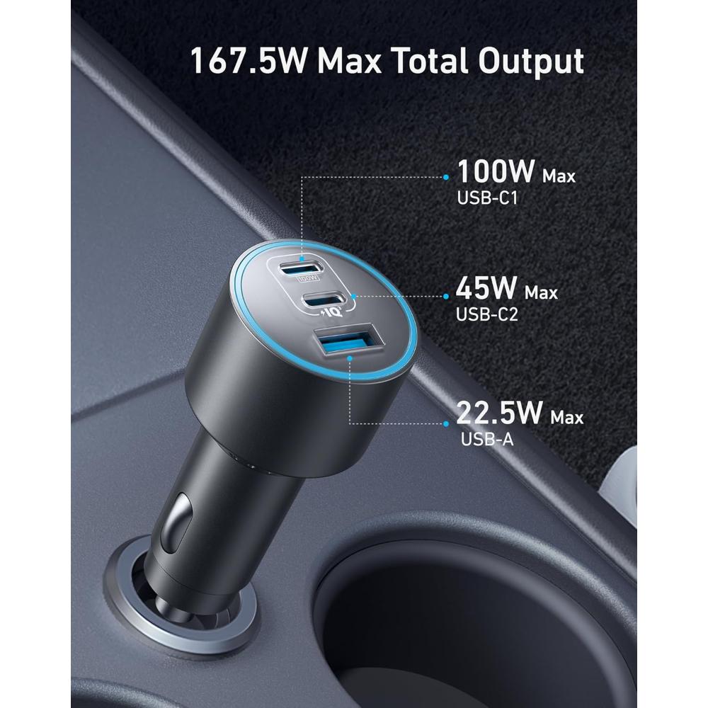 Anker Nano Car Charger A2737 | 167.5W 3-Port Fast Car Charger