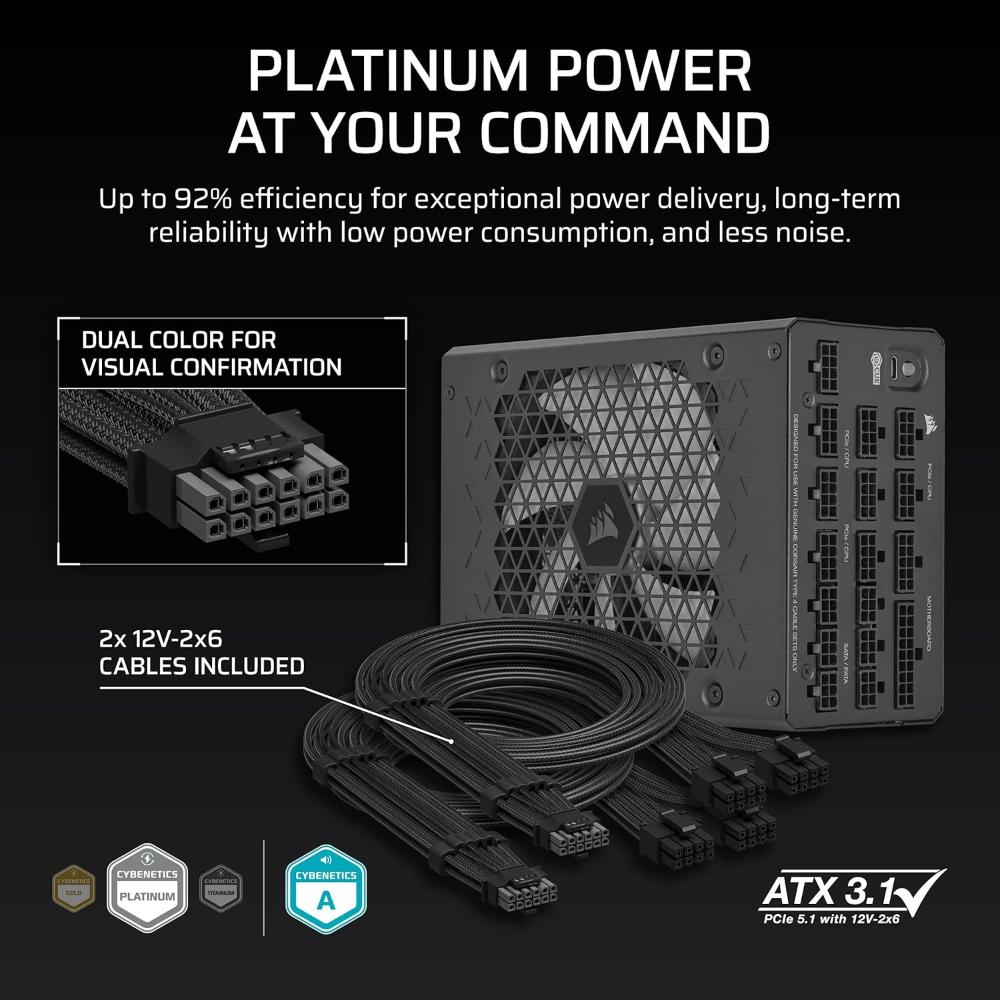 CORSAIR HX1200i | 1200W Fully Modular 80 PLUS Platinum ATX 3.1 Digital Power Supply (UK)