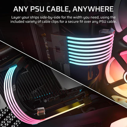 CORSAIR ARGB PSU Cable Strips | Addressable RGB Lighting Kit for PSU Cables (2× Strips, 100 LEDs Each, +5V ARGB / iCUE Compatible)
