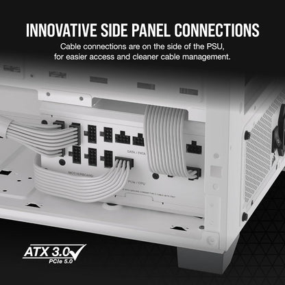 CORSAIR RM1000x SHIFT White | 1000W Fully Modular Power Supply (ATX 3.1, 80 PLUS Gold, PCIe 5.1, Side Interface)