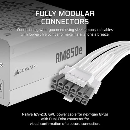 CORSAIR RM850e White | 850W Fully Modular ATX 3.1 Power Supply (80 PLUS Gold, PCIe 5.1, Low-Noise)