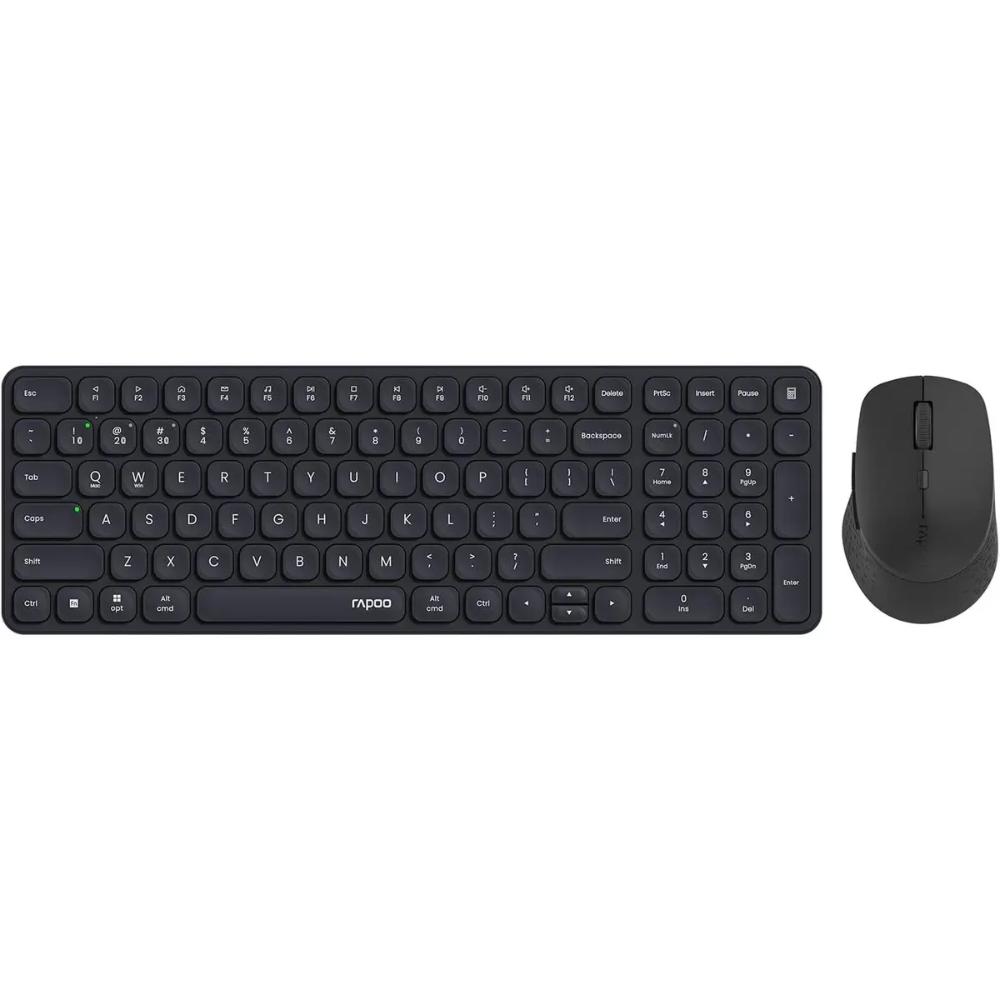 Rapoo 9360M Wireless Keyboard and Mouse Combo | E9310M Blade-Series 99-Key Keyboard | M300G Silent Mouse | 4-Device Connectivity | Black