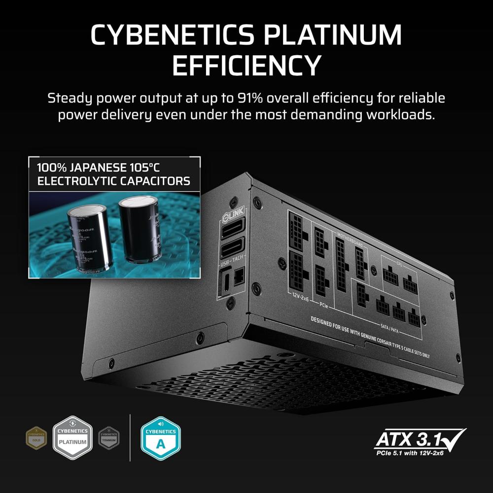 CORSAIR HX1500i SHIFT | 1500W Fully Modular Platinum ATX 3.1 Digital Power Supply (PCIe 5.1, iCUE LINK)