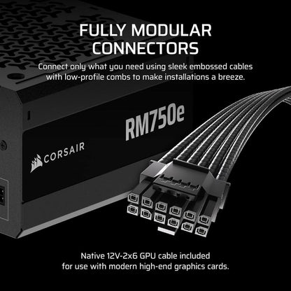 CORSAIR RM750e | 750W Fully Modular ATX 3.1 Power Supply (80 PLUS Gold, PCIe 5.1, Low-Noise)