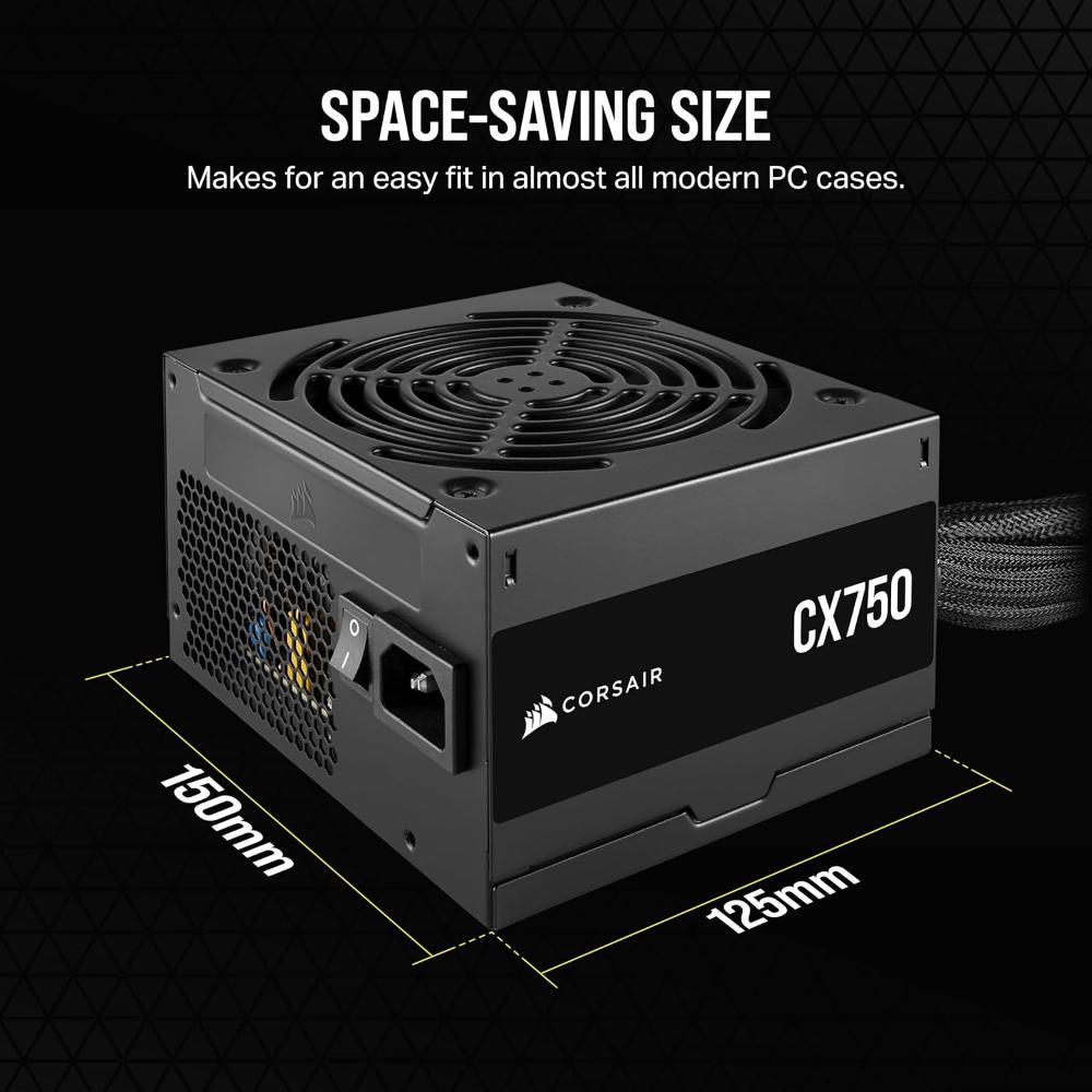 CORSAIR CX750 | 750W 80 PLUS Bronze ATX Power Supply (Non-Modular, Low-Noise, Compact Design)