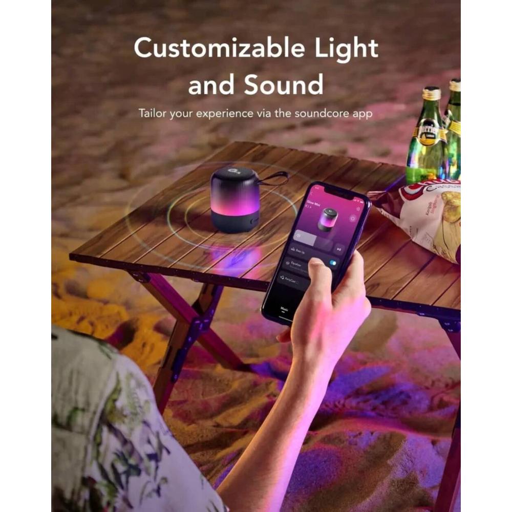 Soundcore Glow Mini Portable Speaker A3136 | Bluetooth Speaker with 360° Sound, Light Show, 12H Battery, IP67 Waterproof & Dustproof